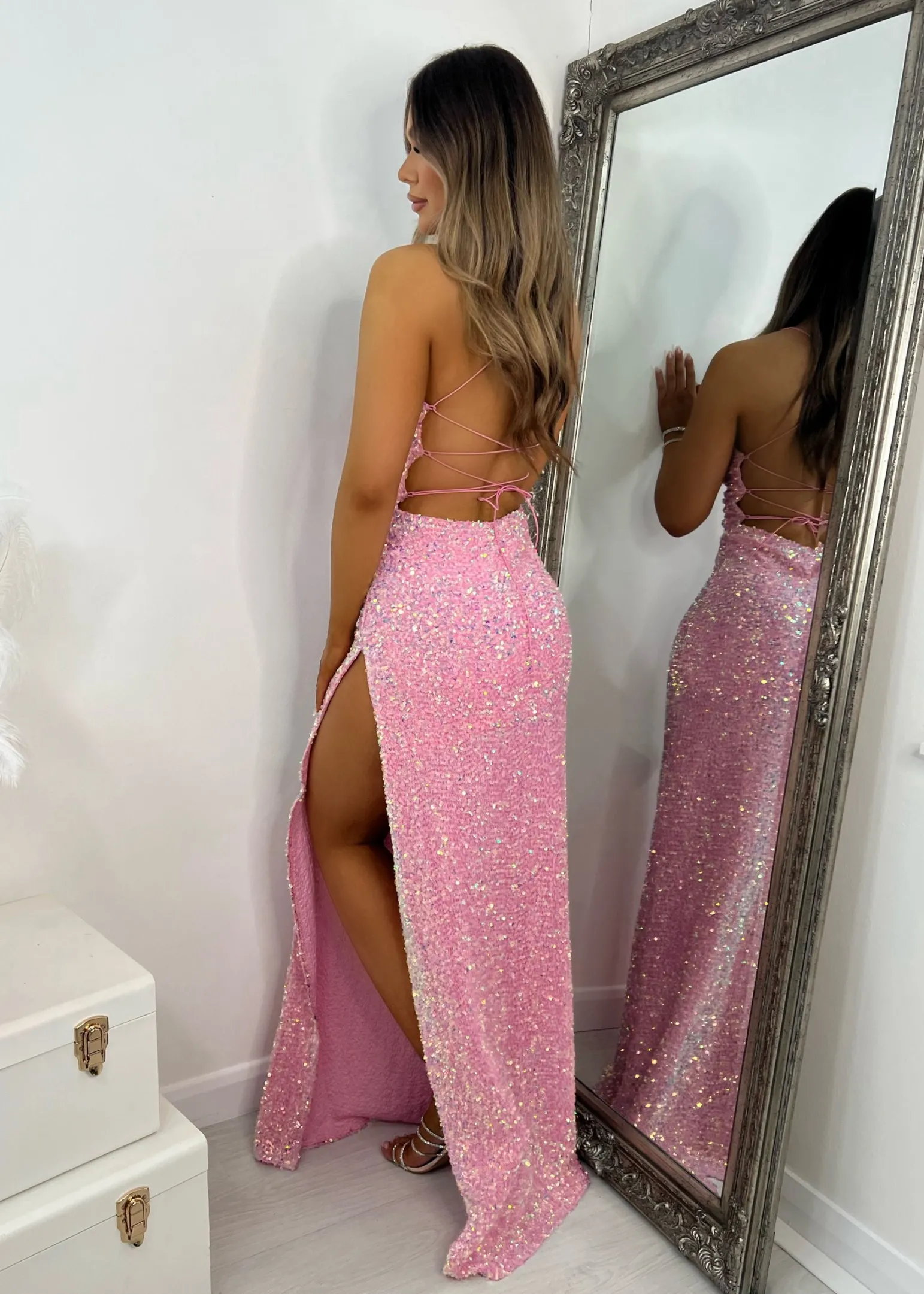sherri_sequin_split_gown__pink_1.webp Cheap Sherri Sequin Split Gown - Pink Women Dresses