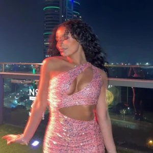 Fashion Shooting Star Cut Out Sequin Dress - Pink Women Dresses