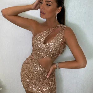 Flash Sale Shooting Star Cut Out Sequin Dress - Rose Gold Women Dresses
