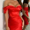 Hot Slipped My Mind Bardot Corset Satin Dress - Red Women Dresses