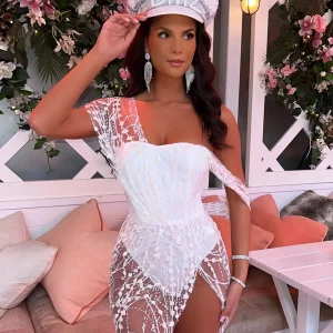Sale Sparkle Delight Glitter Mesh Dress - White Women Dresses