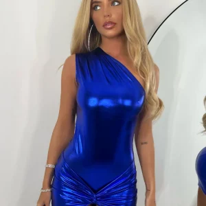 Fashion Stand Out Metallic Two Piece - Blue Women Co-Ords