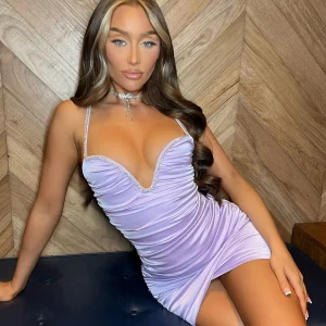 Hot Steal The Show Diamante Ruched Mini Dress - Lilac Women Dresses
