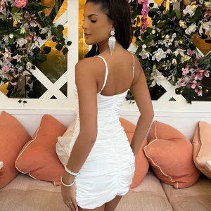 Discount Steal The Show Diamante Ruched Mini Dress - White Women Dresses