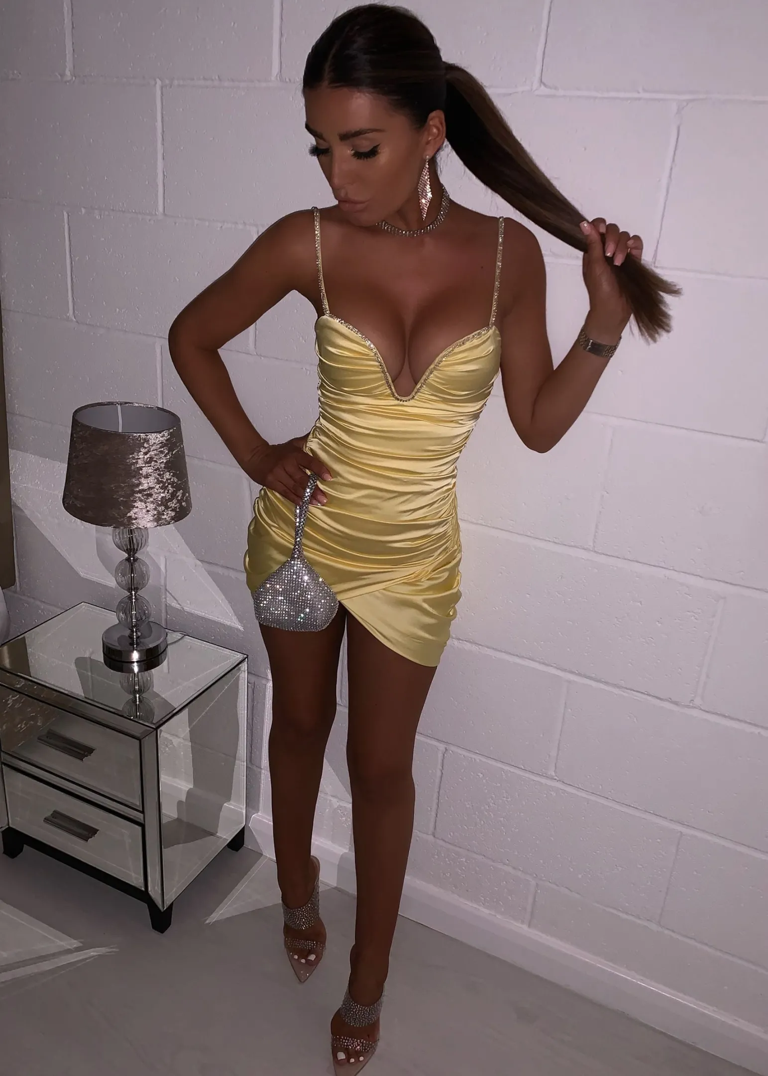 steal_the_show_diamante_ruched_mini_dress__yellow_2.webp Store Steal The Show Diamante Ruched Mini Dress - Yellow Women Dresses