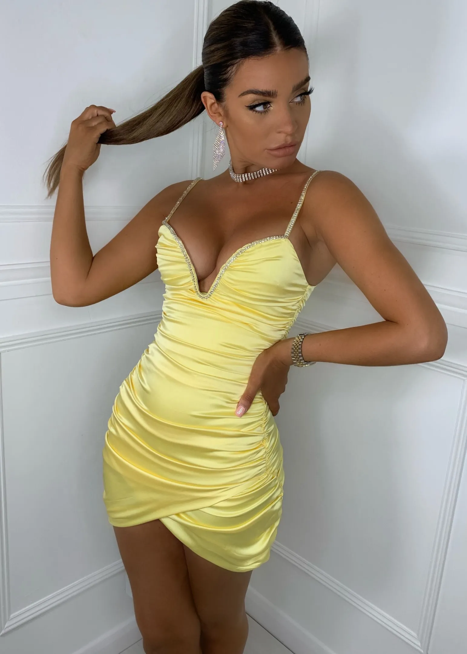 steal_the_show_diamante_ruched_mini_dress__yellow_3.webp Store Steal The Show Diamante Ruched Mini Dress - Yellow Women Dresses