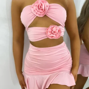 Shop Sweet Fling Cut Out Flower Crop Top - Pink Women Tops / Bodysuits