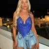 Shop Tayce Diamante Chainmail Halter Neck Top - Cobalt Blue Women Tops / Bodysuits