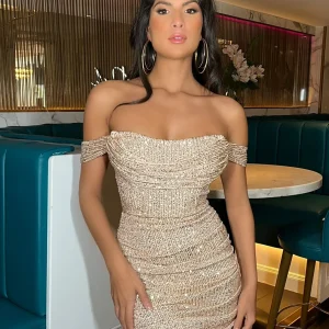 New The Night Of Nights Cowl Neck Sequin Midi Dress - Gold Women Dresses
