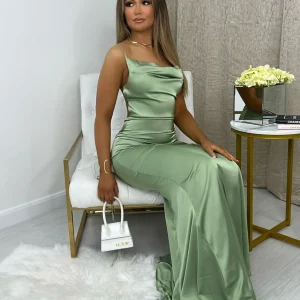 Best Tiana Satin Split Gown - Mint Women Occasion Wear