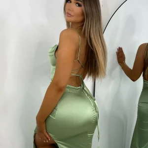 Best Tiana Satin Split Gown - Mint Women Occasion Wear