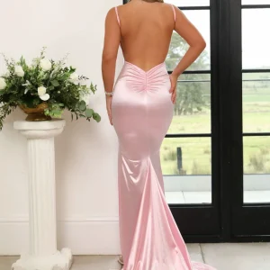 Best Touch Of Glamour Satin Gown With Side Slit - Pink Women Dresses