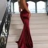 Cheap Touch Of Glamour Satin Gown With Side Slit - Wine Women Dresses