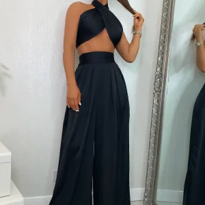 Flash Sale Turn Up The Heat Satin Two Piece - Black Women Co-Ords
