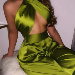 Cheap Turn Up The Heat Satin Two Piece - Green Women Co-Ords