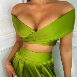 Cheap Turn Up The Heat Satin Two Piece - Green Women Co-Ords
