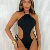 Sale Twisted Sister Cut Out Swimsuit - Black Women Swimwear